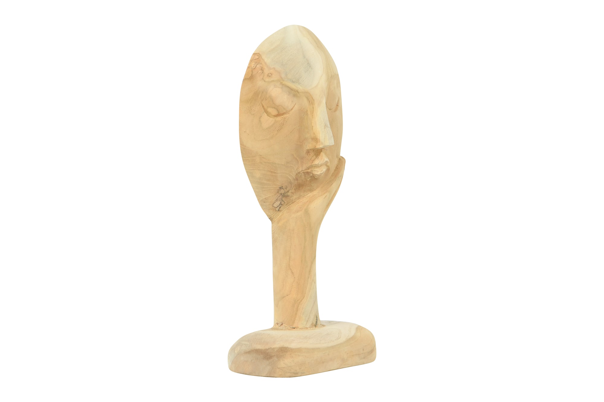 Hello Honey® 14" Hand-Carved Teak Wood Face Resting on Hand Figurine